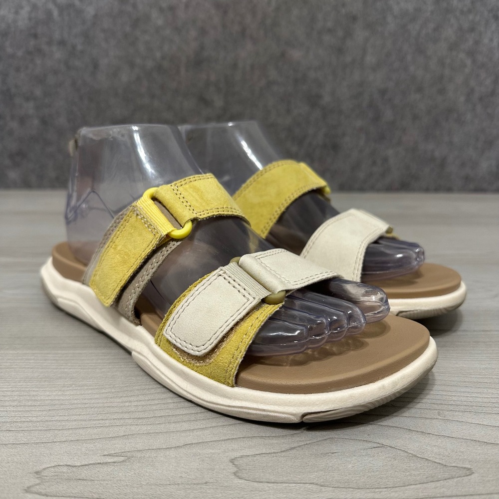 Earth Origins Vesper Sandals Womens 7 Yellow Suede Adjustable Straps Comfort‎